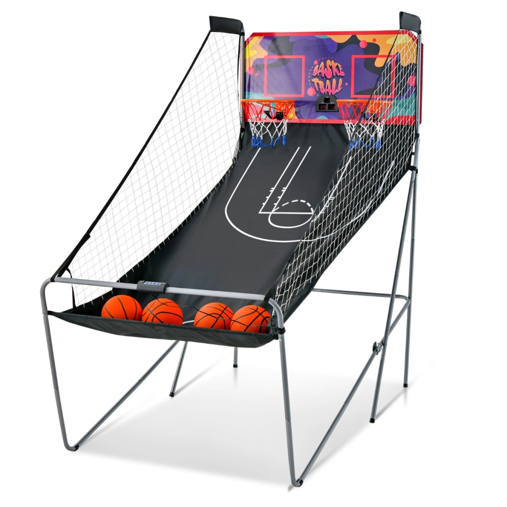 Gioco arcade di pallacanestro a doppio tiro pieghevole, Macchina da pallacanestro con punteggio elettronico Viola-Giocattoli sportivi