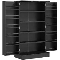 Armadio Dispensa Cucina con 2 Ante e 16 Ripiani Regolabili 60x30x104cm Nero