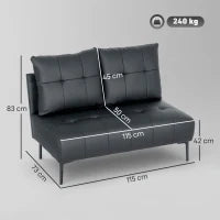 Divano 2 Posti in Finta Pelle Senza Braccioli e Trapuntato a Bottoni, 115x73x83 cm, Nero