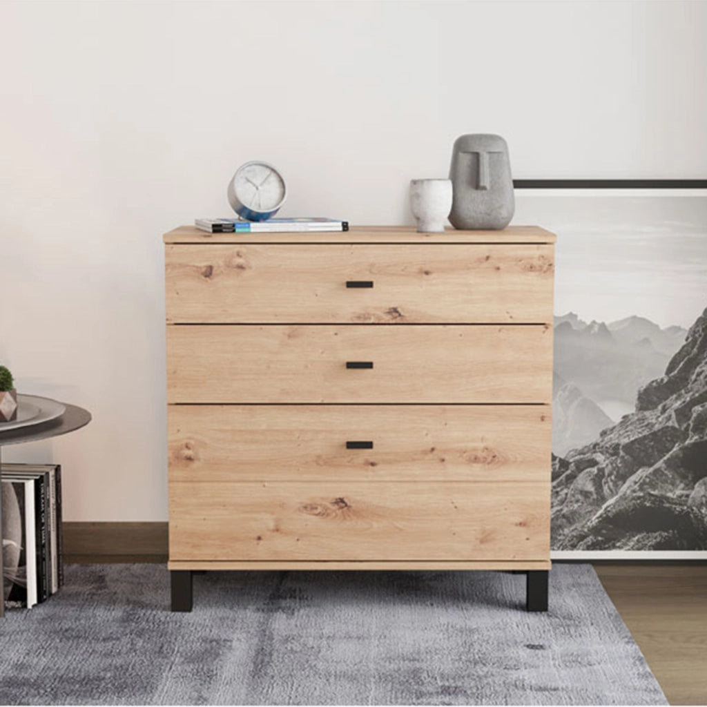 Madia Mindo, Credenza 3 Cassetti, 77x35x78h cm Marrone Rovere Nodi