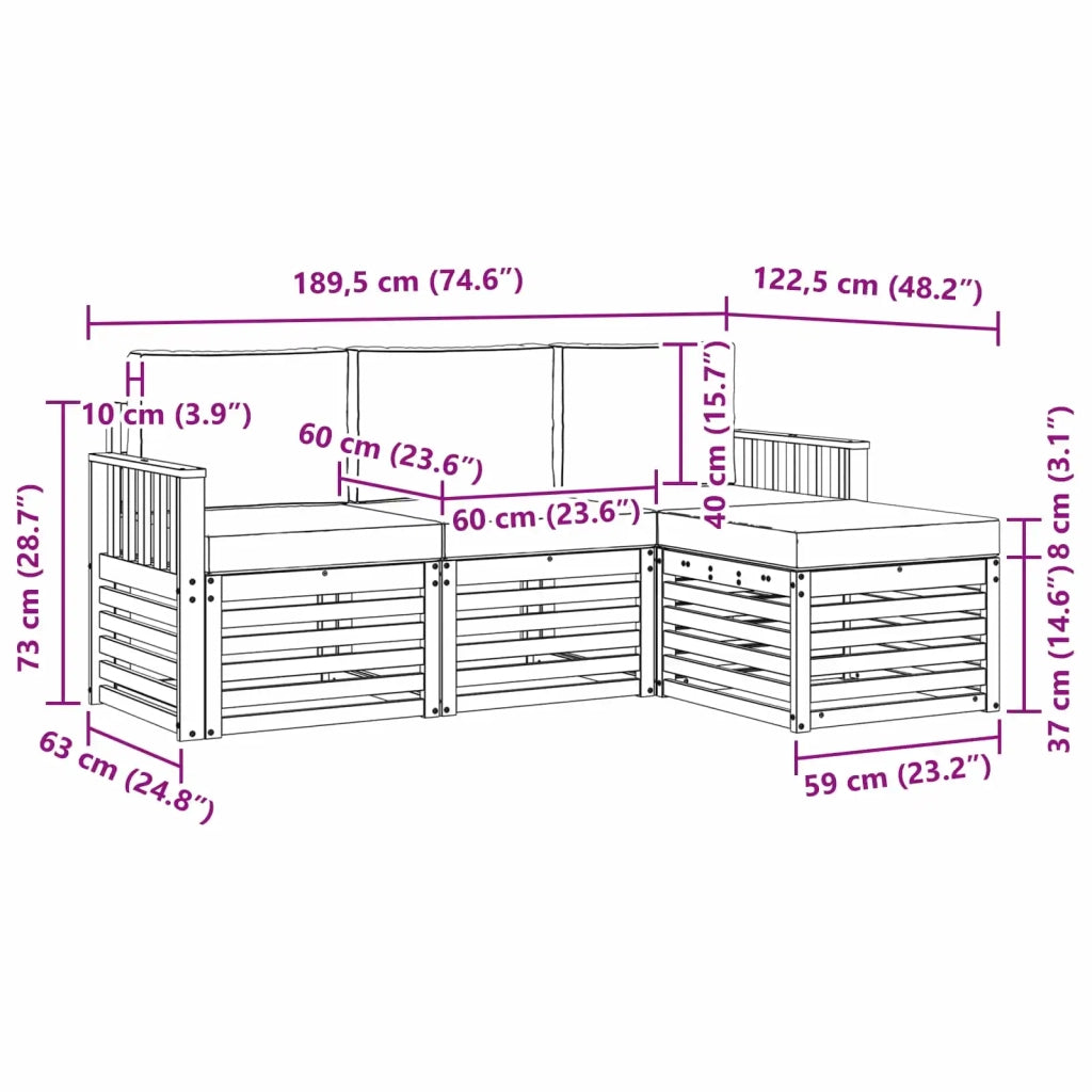 Set di divani da esterno con cuscino 4 pcs Naturale e Crema 3374600