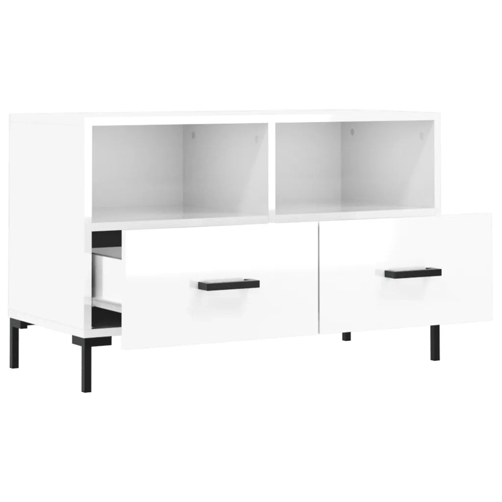 Mobile Porta TV-Mobile per TV-Credenza TV Bianco Lucido 80x36x50 cm in Legno Multistrato 630669