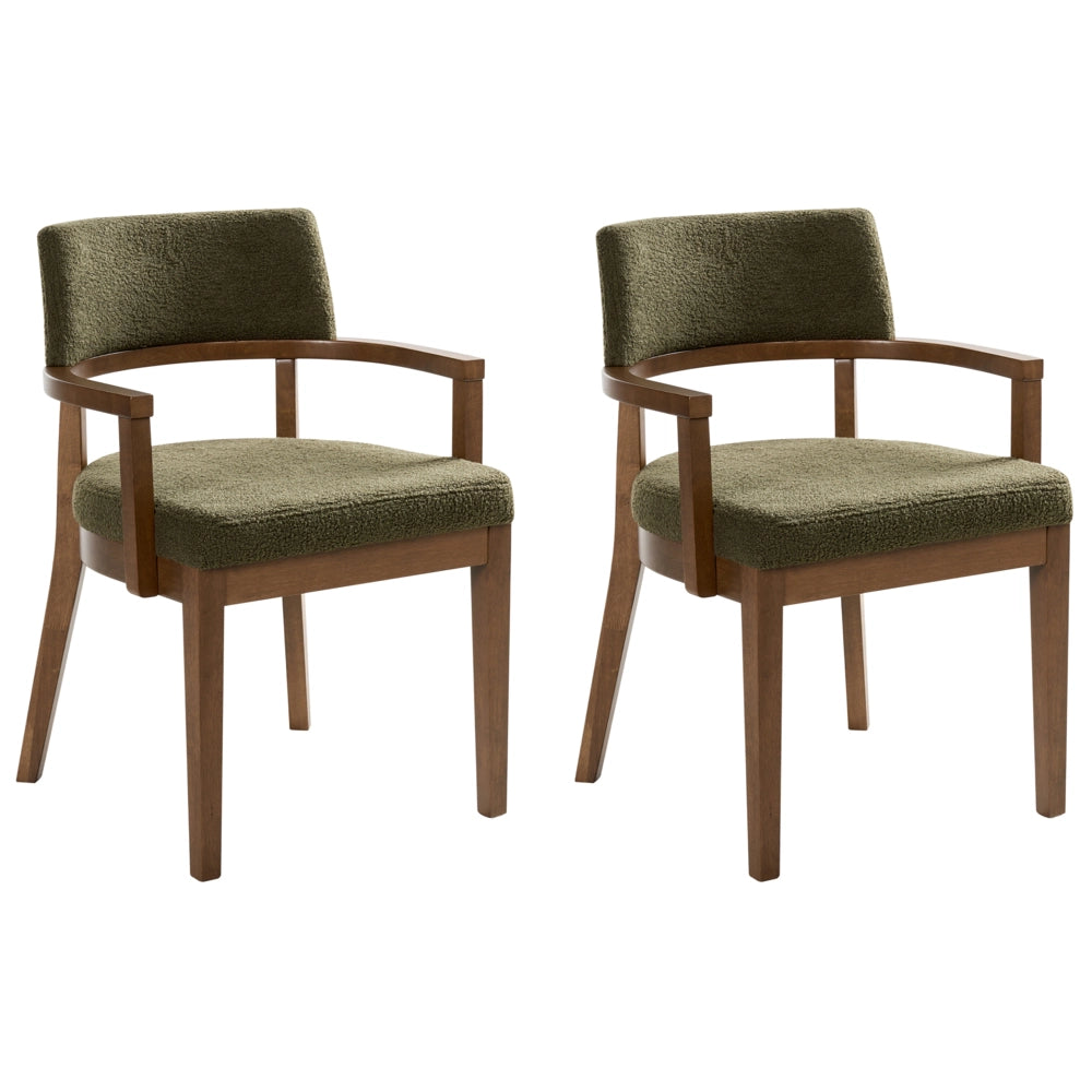 Set di 2 sedie da pranzo in stile tradizionale Seduta imbottita Boucle Legno e verde Stile retrò tradizionale