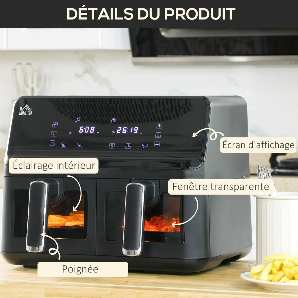 Friggitrice ad aria senza olio 8L 2500W 8 programmi ¨C Zephmum ¨C Nero
