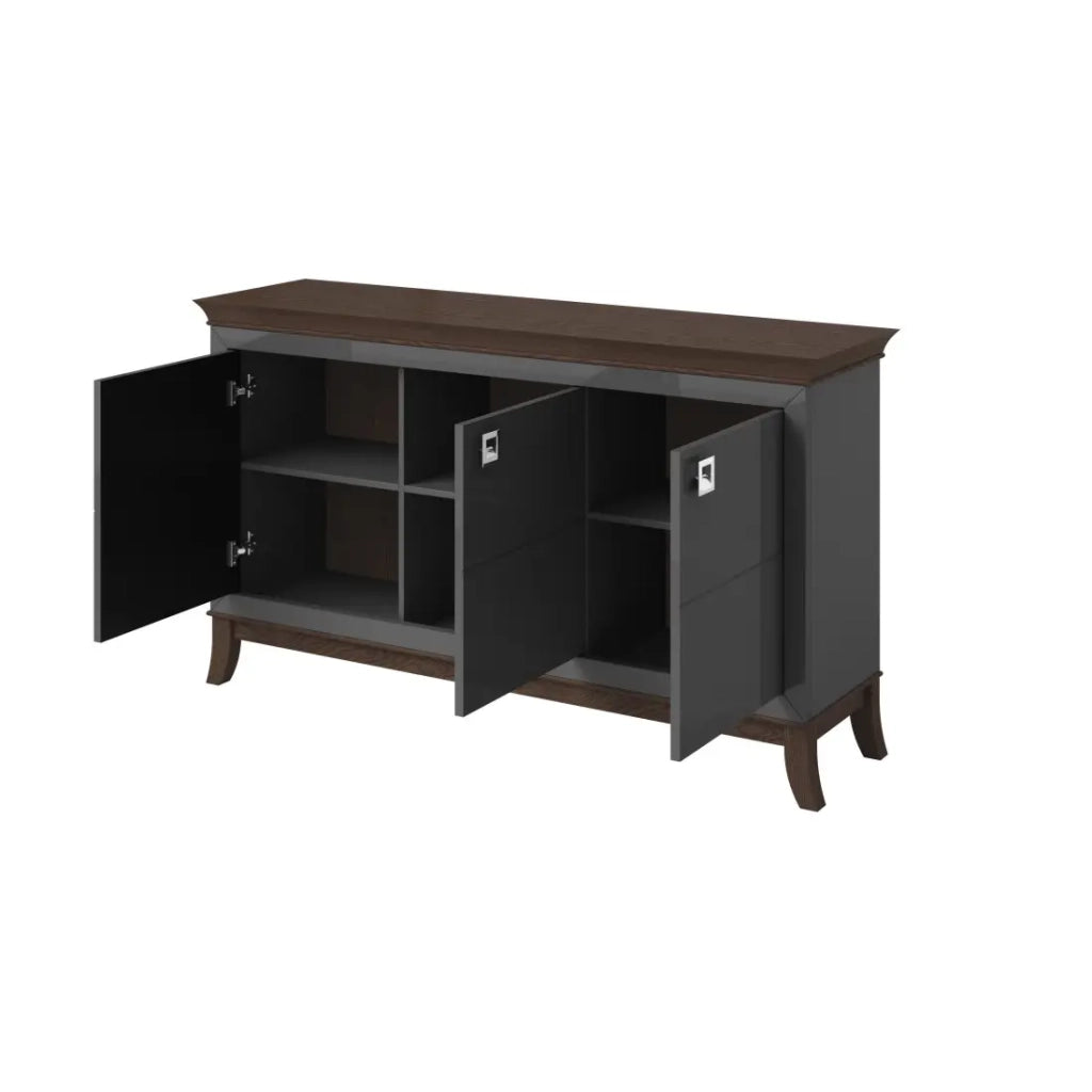 Buffet design 160cm per soggiorno colore grigio e rovere scuro, collezione PALACE.