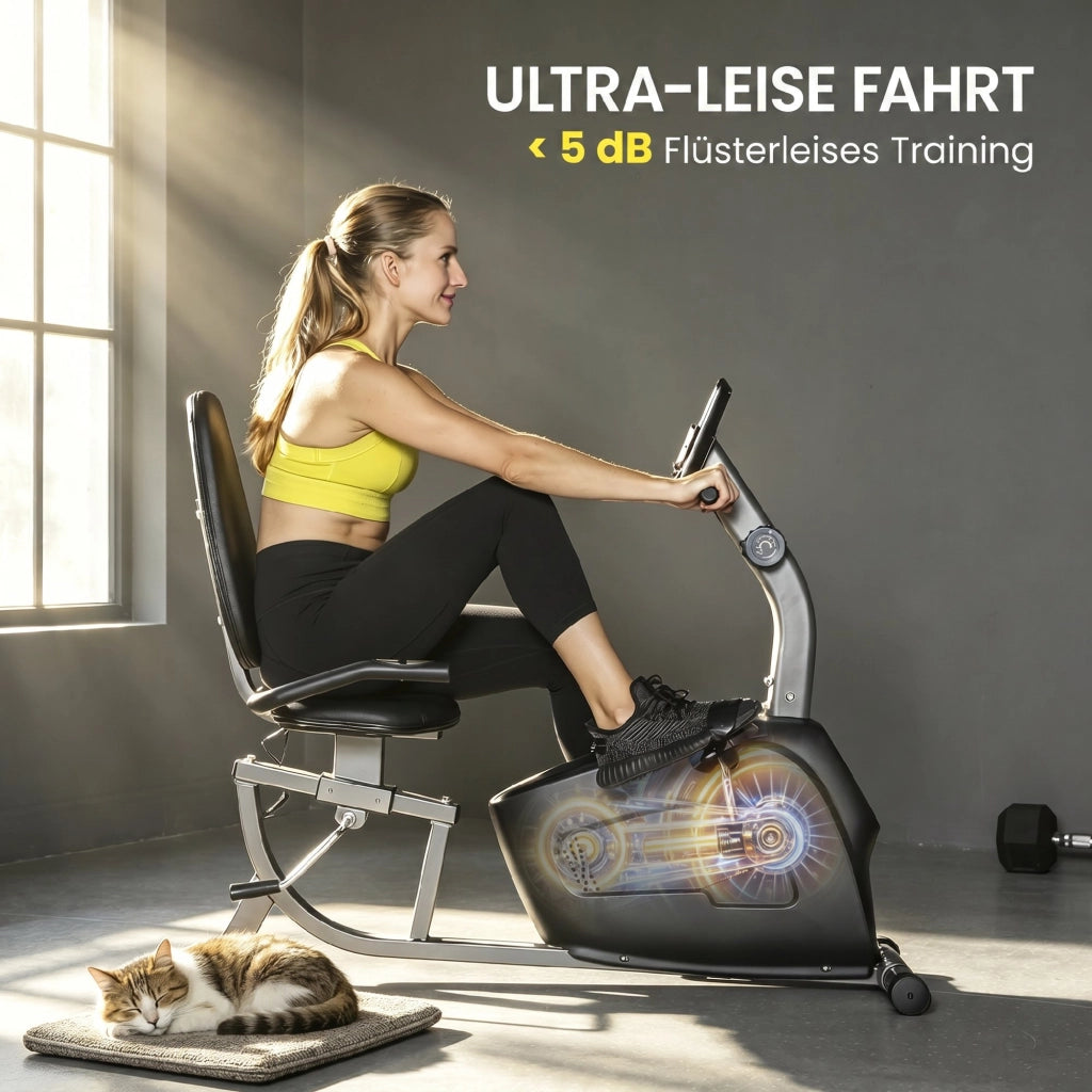 Bicicletta da allenamento magnetica reclinata ¨C Minimal ¨C 8 livelli di resistenza regolabile, monitor LCD, metallo e plastica, nero
