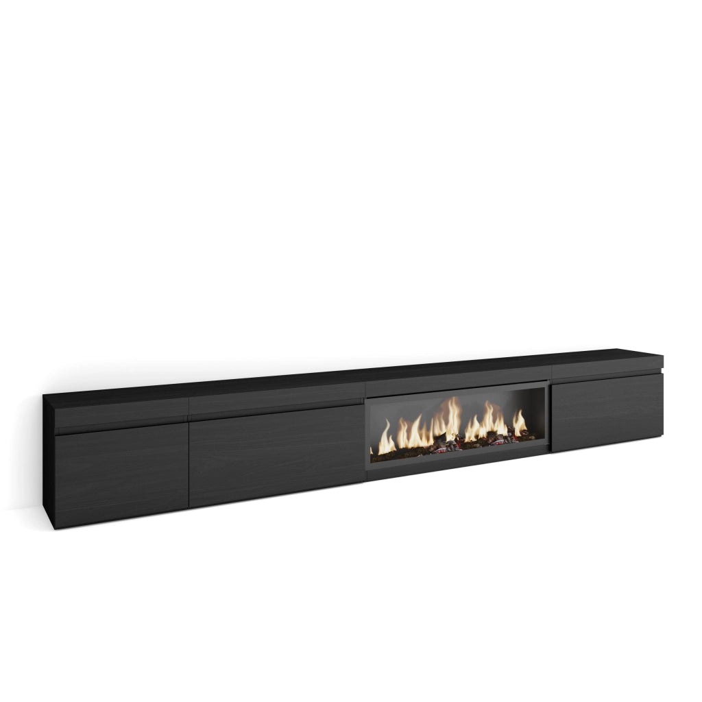 Mobile TV Soggiorno, 317x35x45cm, Camino elettrico XXL, Nero RF3672