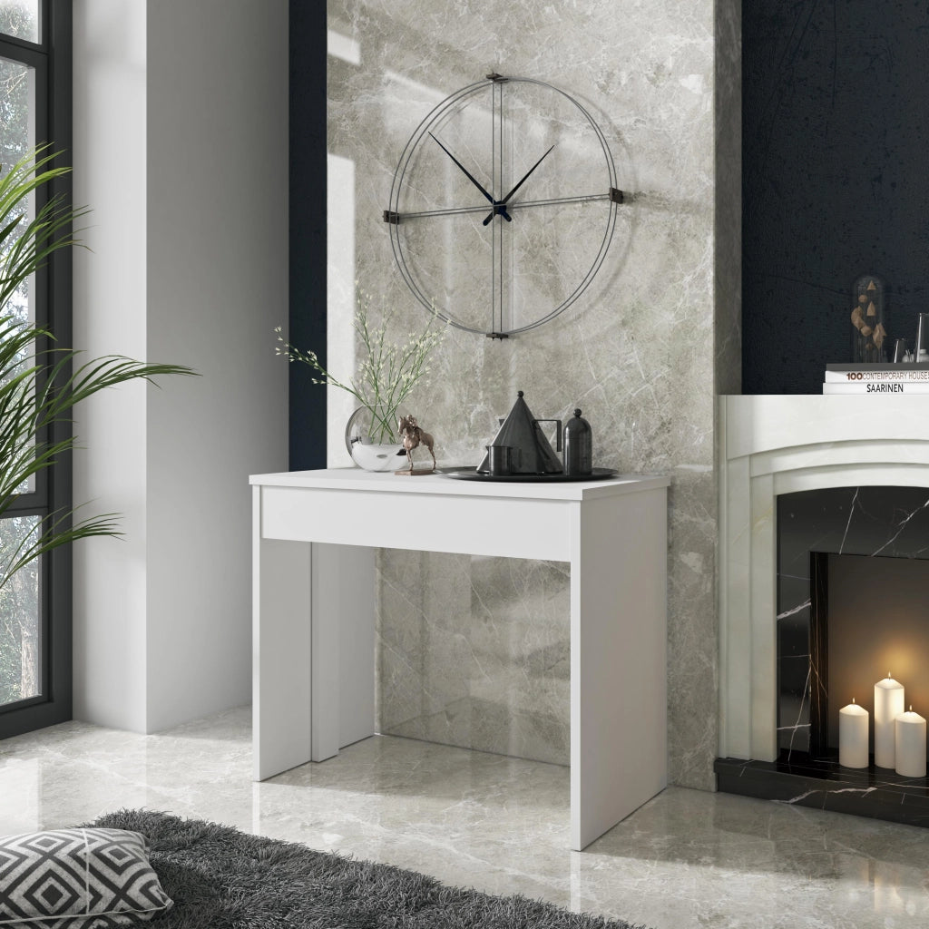 Consolle Tavolo Allungabile Estensibile Moderno Da 50 A 302 cm Con 6 Allunghe Ideale Per 14 posti Guide In Metallo Design Salvaspazio Soggiorno Salotto Cucina Ingresso Bianco