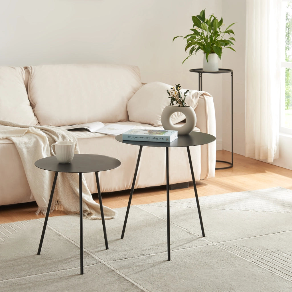 Tavolino a Treppiede Sula con Piano Rotondo 53 x 50 cm Metallo Nero [en.casa]