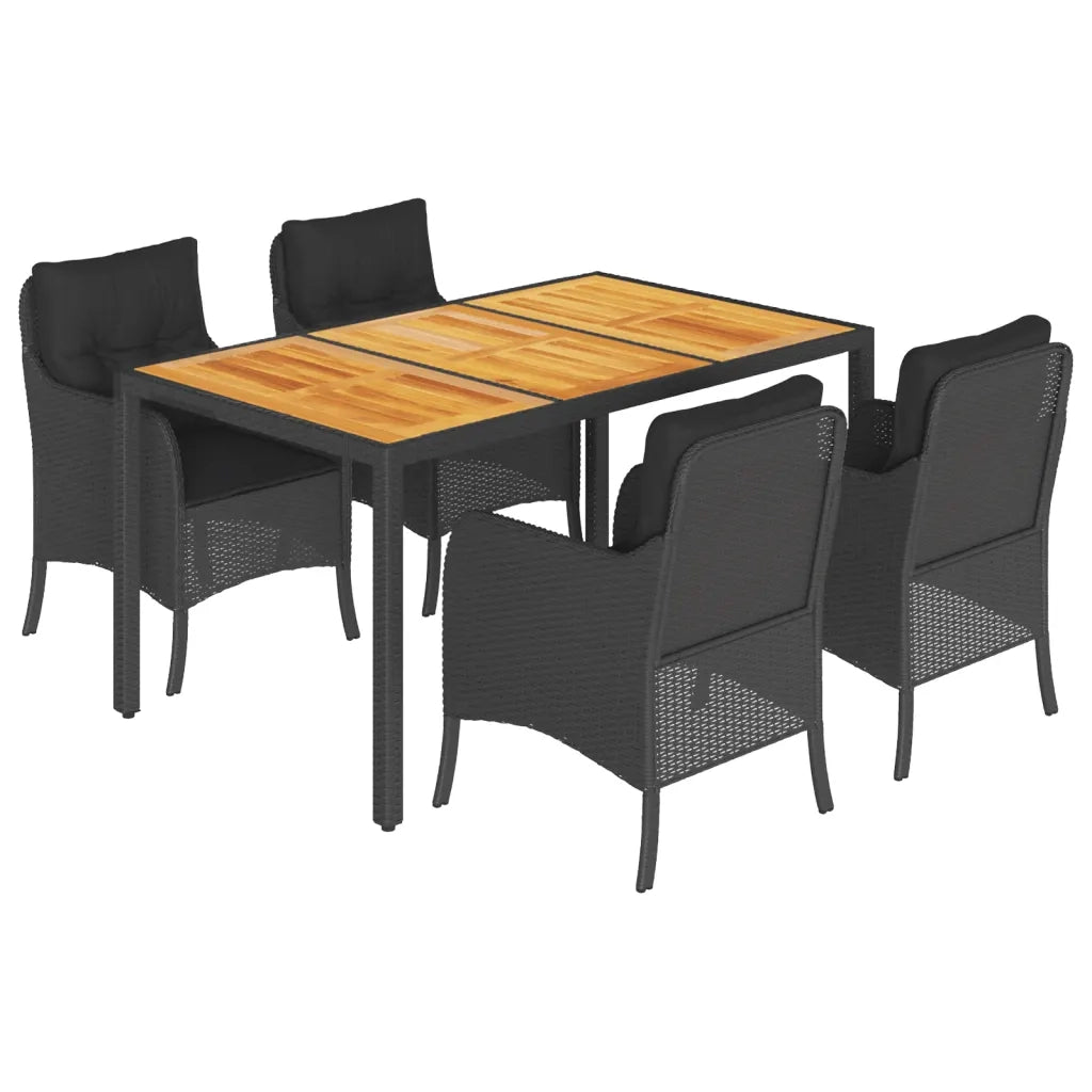 Set da Pranzo da Giardino 5 pz Nero con Cuscini in Polyrattan 3211868