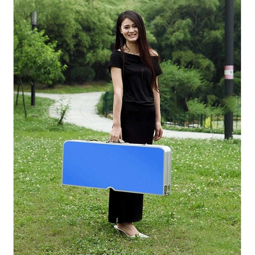 Trade Shop - Set Tavolo Pieghevole In Alluminio Pic Nic Campeggio Portatile Valigia Con Panca A 4 Posti -
