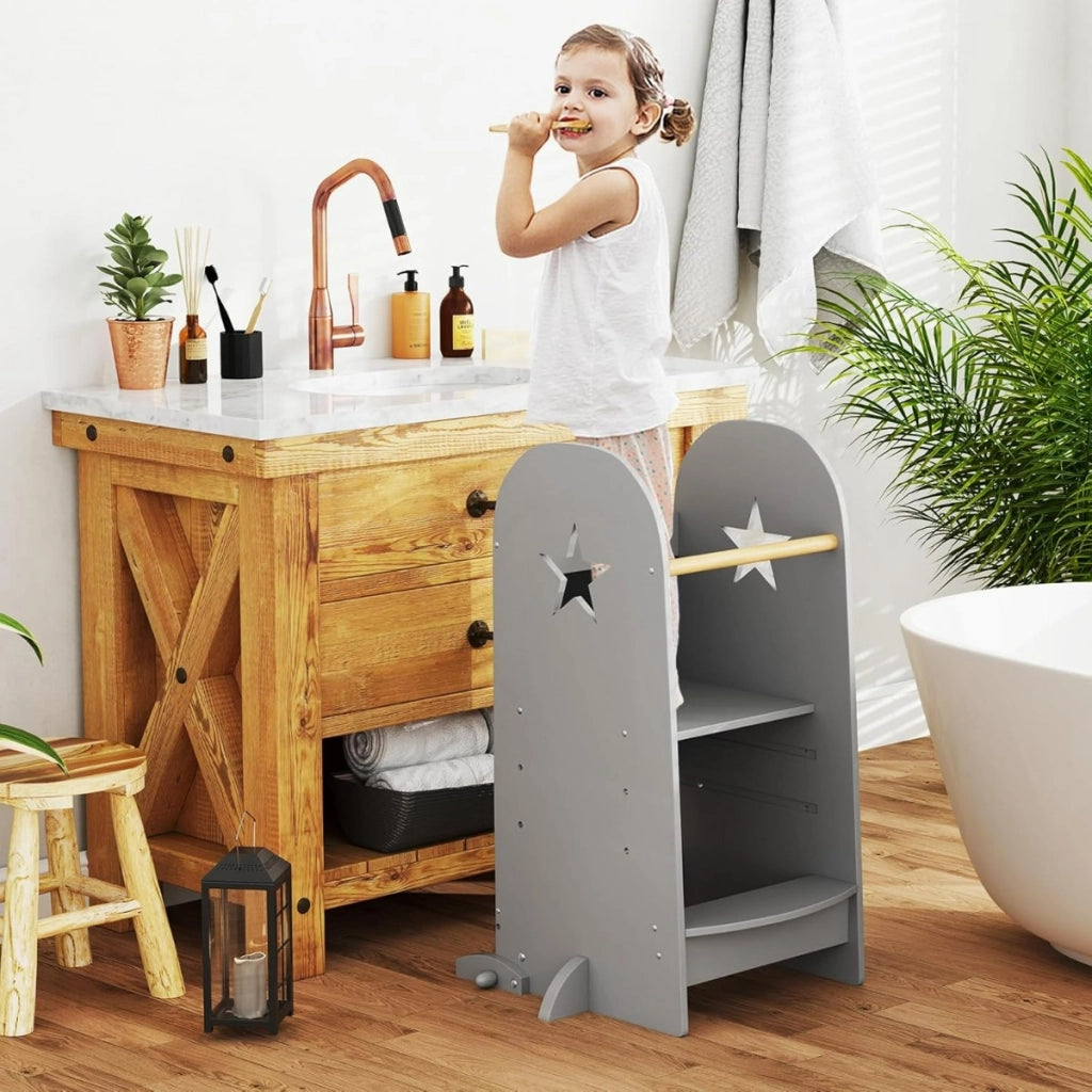 Torre da cucina multifunzionale per bambini, Sgabello per bambini dai 3 anni in su Grigio