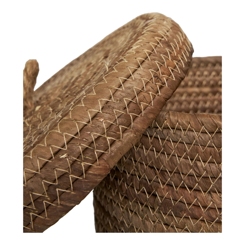 Set di 2 Cesti Portaoggetti Desio, Marrone, Foglie di Banano, 21x21x14 cm