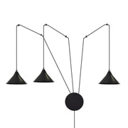Sospensione Minimal 3 Luci Fujin In Acciao Nero E Paralume A Cono