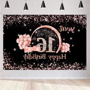 Decorazione di compleanno per ragazza Sweet 16, banner stoffato nero e rosso oro, poster con sfondo carino, decorazione di compleanno.