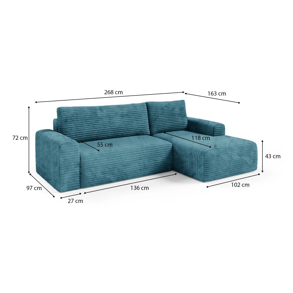 Folgarida, Divano Letto con Penisola Contenitore, 268x163 cm blu Petrolio