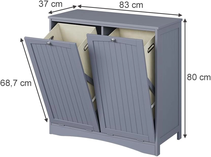 armadietto da bagno con portabiancheria Bianco, Grigio, 83 x 80 cm con 2 cesti per la biancheria, per la selezione e la conservazione della biancheria in bagno