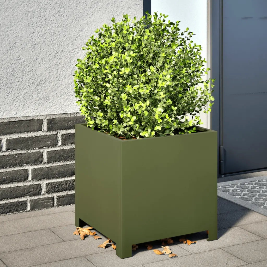 Fioriera | Cassetta per fiori | Vaso da Giardino Verde Oliva 40x40x40 cm in Acciaio