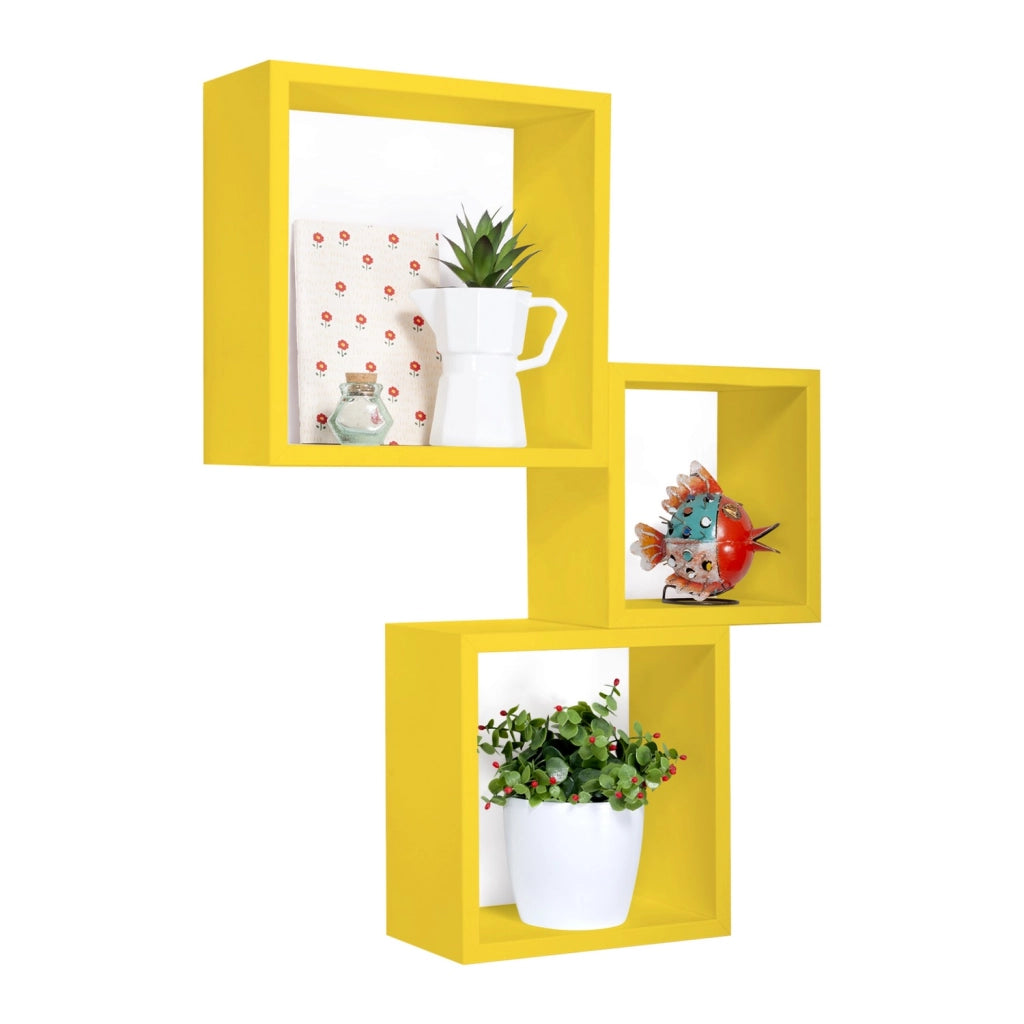 Mensole a cubo da parete set di 3 pz componibile colore Giallo mod. InCubo