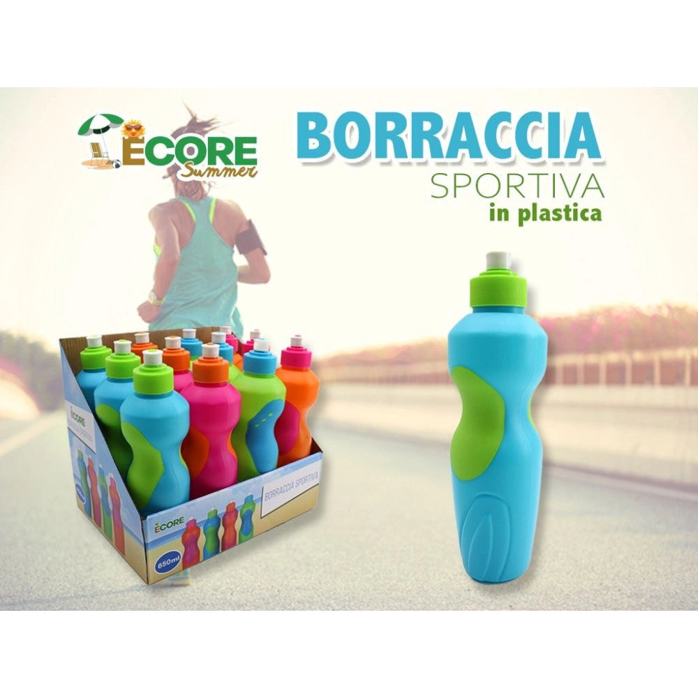 Trade Shop - Borraccia Sportiva 650 Ml In Plastica Leggera Con Tappo Push Ideale Palestra E Outdoor -
