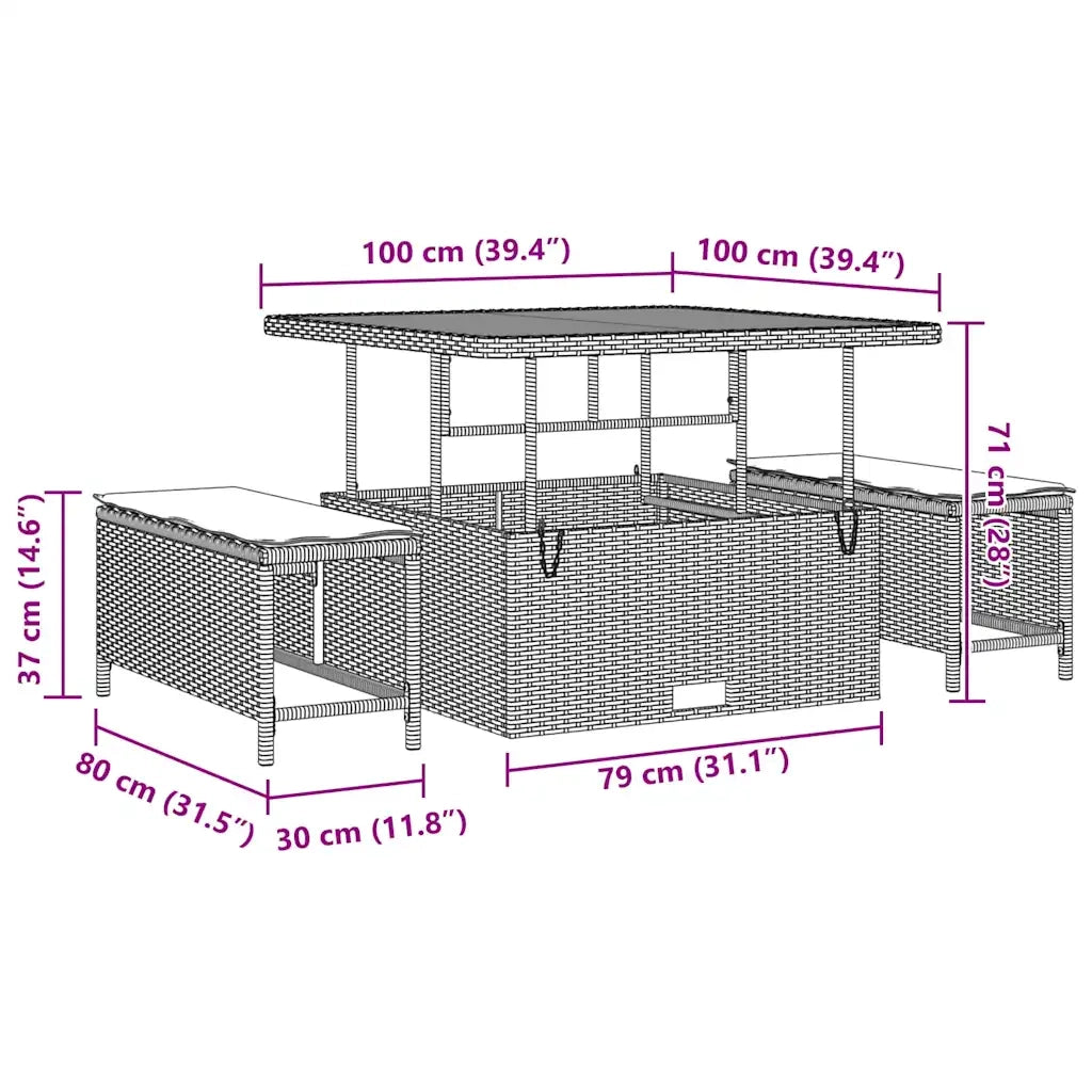 Set Divano da Giardino con cuscino 12 pcs Nero polyrattan 3362165