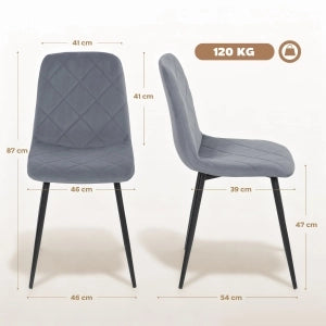 SEDIA DA PRANZO Set da 4 pezzi 45x54x87 cm Grigio effetto velluto struttura in acciaio
