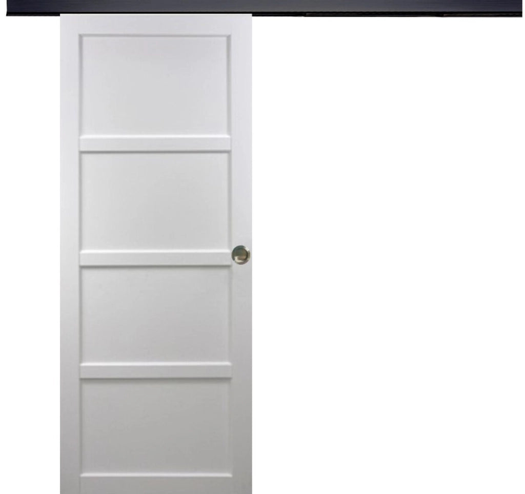 Porta scorrevole Tamera bianca larghezza 73 con binario in alluminio nero + 2 gusci installati
