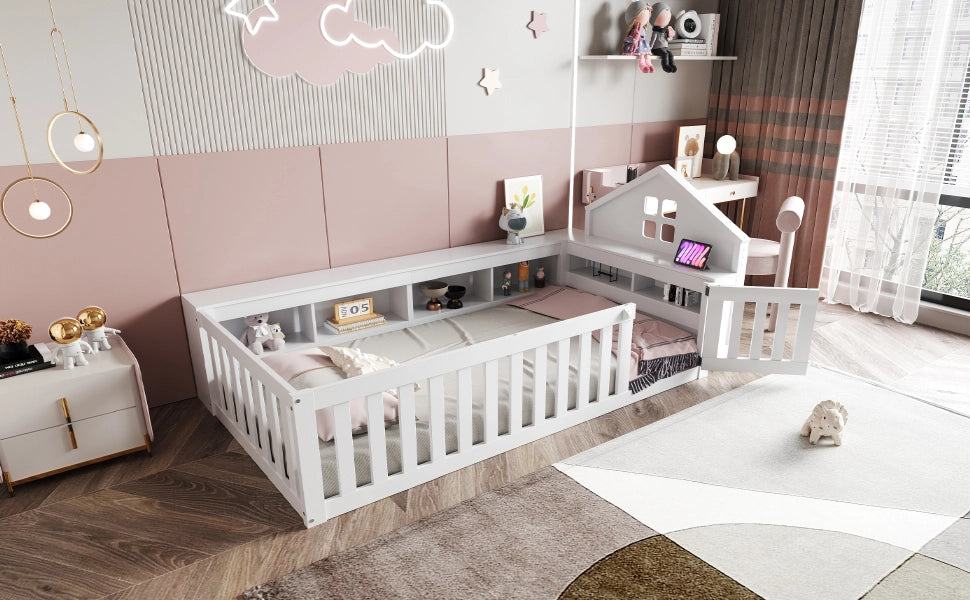 Letto singolo per bambini bianco con funzione di stoccaggio in legno massello 90x200 cm