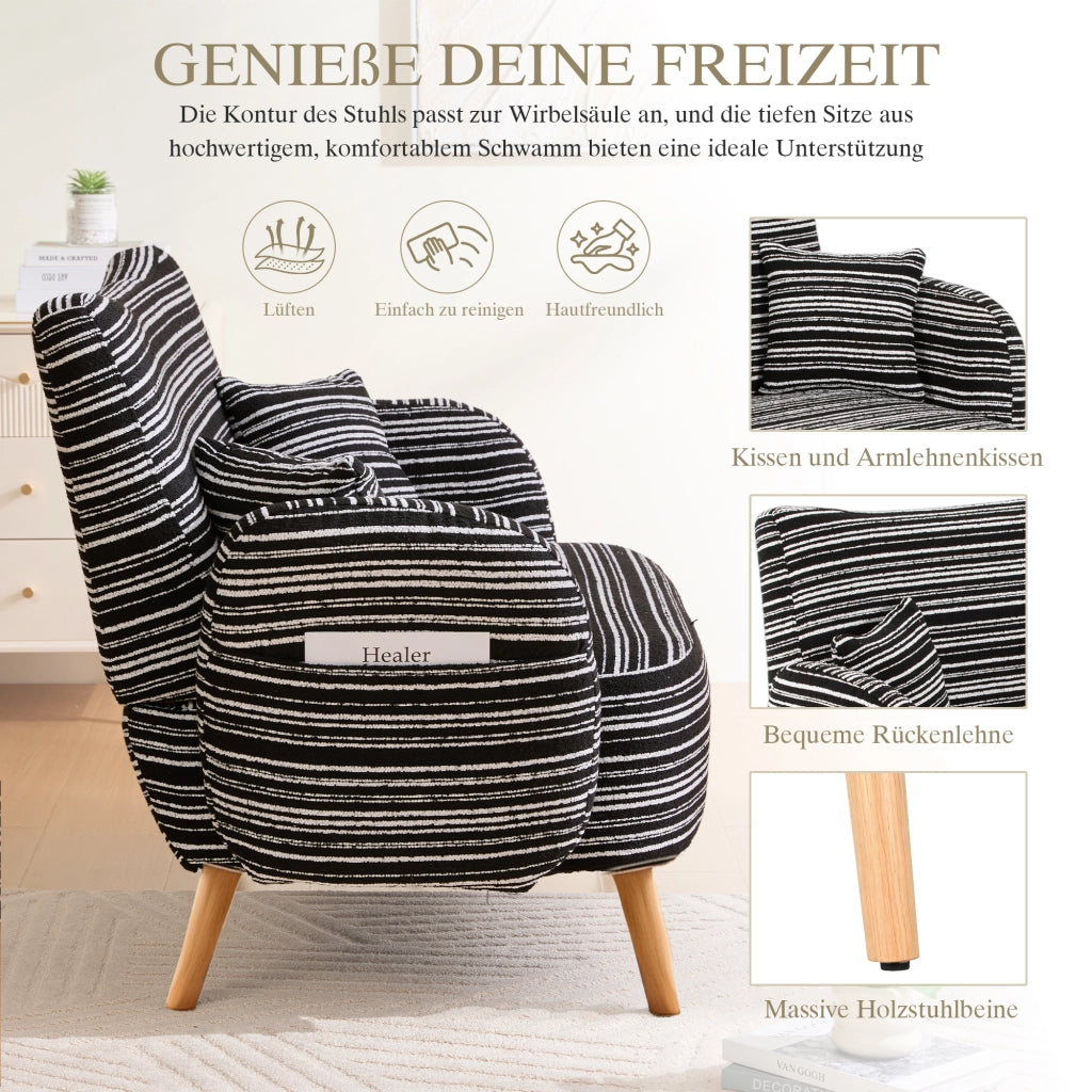 Divano Dritto 2 Posti con Tasche Laterali Braccioli Imbottiti Seduta Profonda Design Moderno in Bouclé Nero