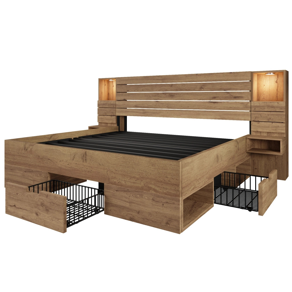 Letto con Cassetti 180 x 200 cm; Matrimoniale - USB; Type-C e LED Regolabile