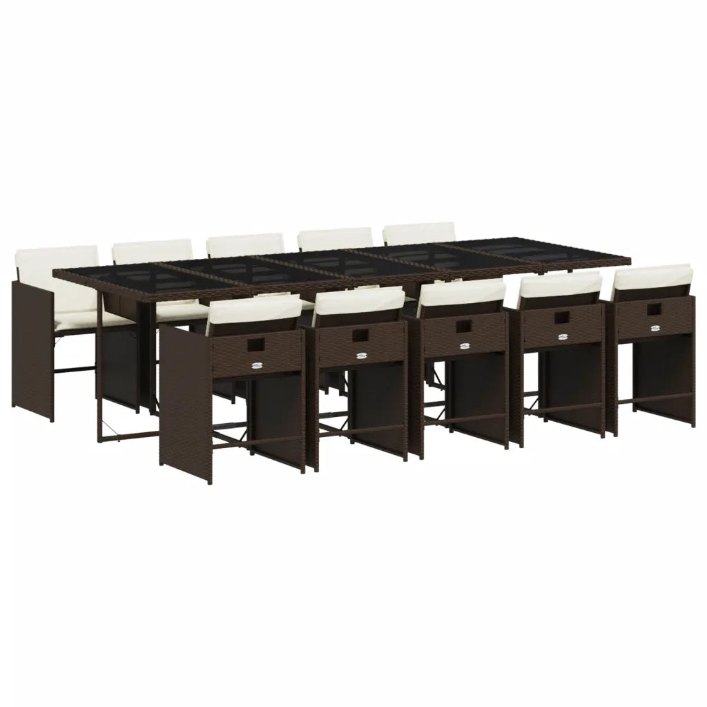 Set da Pranzo da Giardino 11 pz con Cuscini Polyrattan Marrone 3277880