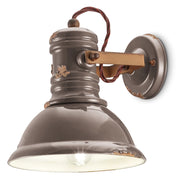 Applique Industrial Ferro E Ceramica Vintage Tortora 1 Luce E27