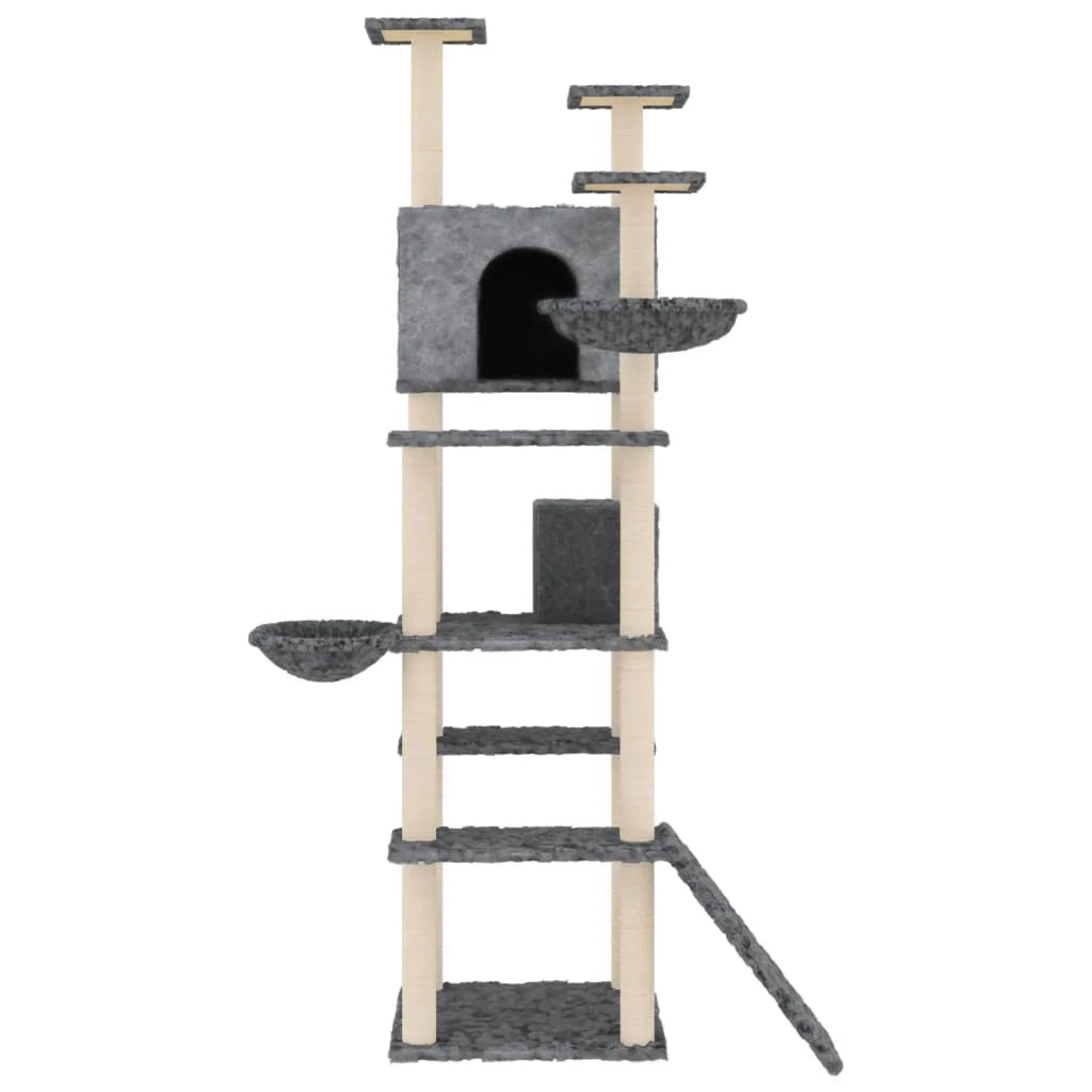 Tiragraffi per gatti Mobili per arrampicata su torre Tiragraffi piattaforma da arrampicata con tiragraffi in sisal scuro 191 cm grigio 02_0022693