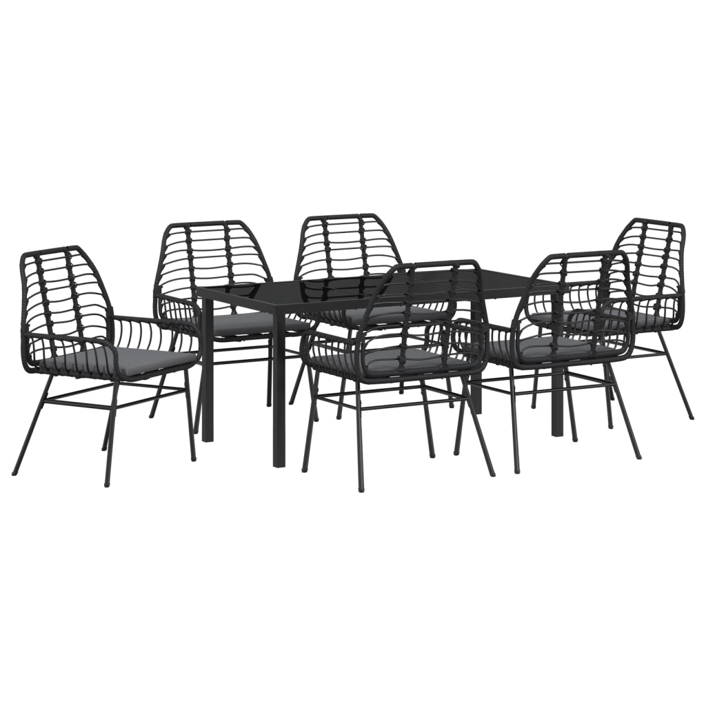 Set da pranzo da giardino 7 pezzi con cuscini Nero Polyrattan