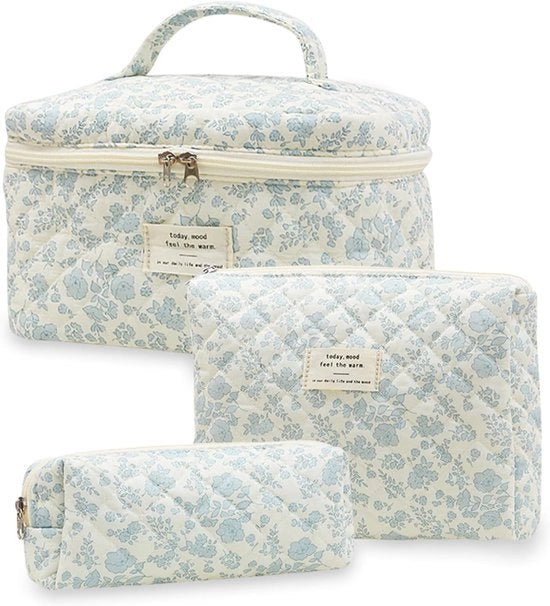 Set di Cosmetici da 3 pezzi | Borse da Toletta a Fiore con Disegno Floral | Borsa di Make-up Portatile per Ragazze e Donne