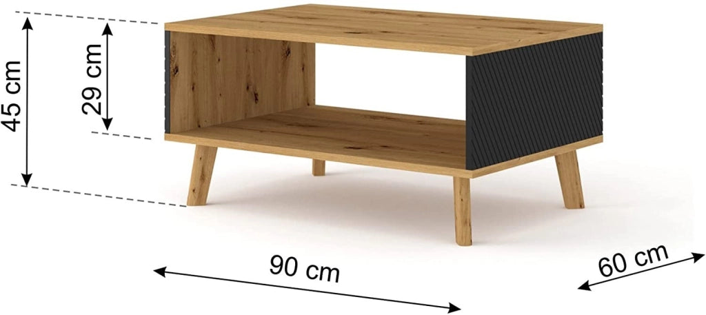 MOBILE TAVOLINO TAVOLINETTO DA CAFFE' LUXI 90x60x45cm ROVERE NERO OPACO