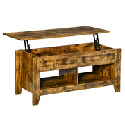 EasyComfort Tavolino da Salotto in Stile Industriale con Vano Contenitore e Piano Sollevabile in Legno, 105x50x49cm, Marrone Rustico