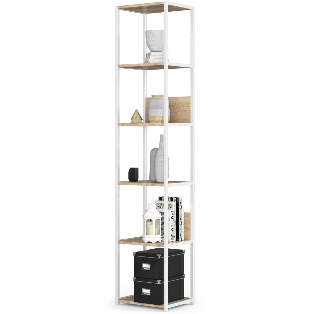 Scaffale stilo loft con ripiani in legno 40 cm Bianca 40 cm inserto frontale Sonoma Quercia 40x32x192 cm