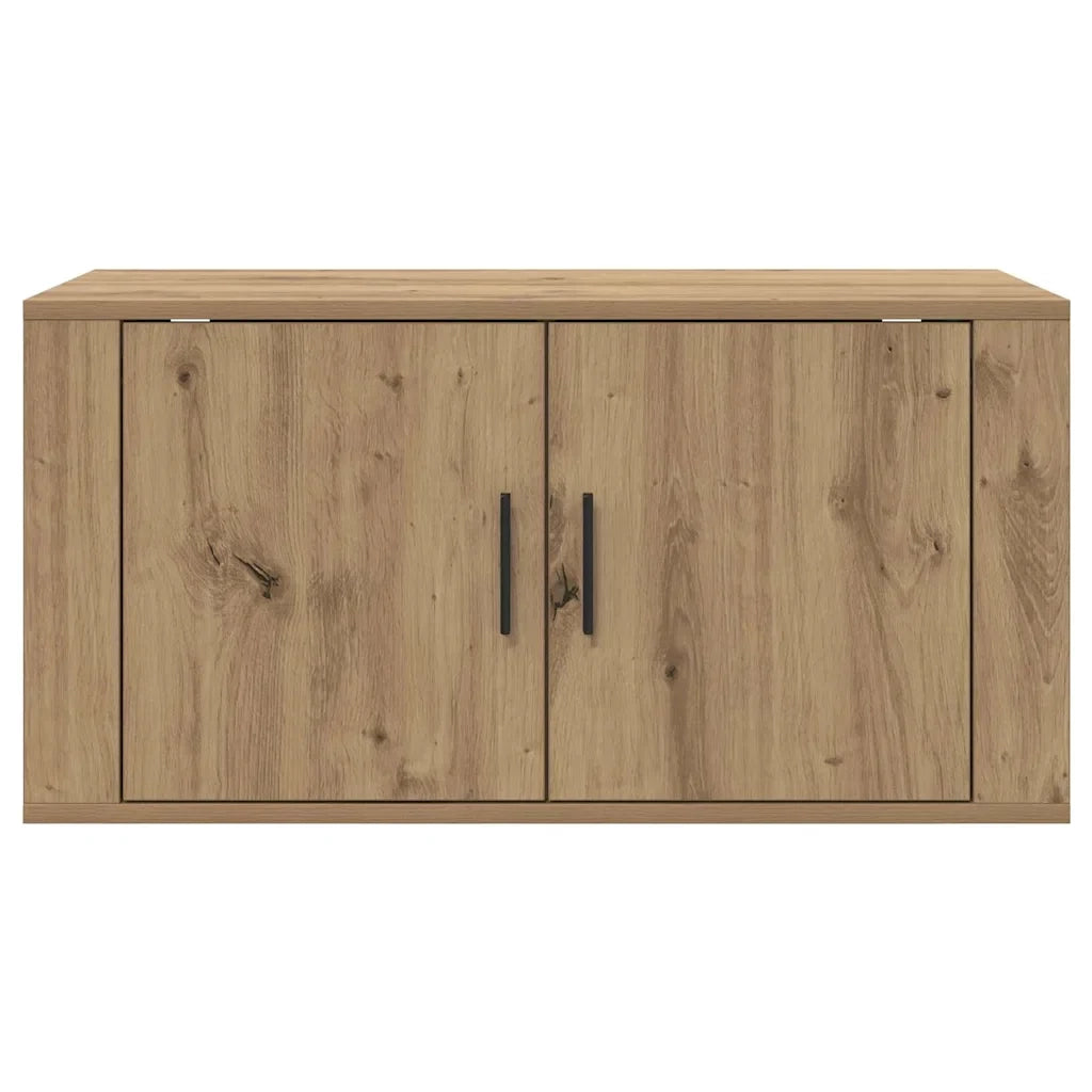 Mobile TV rettangolare moderno a parete con vani portaoggetti funzionali 80 x 34,5 x 40 cm in legno di rovere lavorato a mano 02_0052703