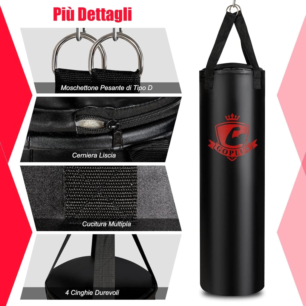 Sacco da Boxe per Adulti 29 kg, Sacco da Boxe Appeso con Guanti, Gancio e Fasce per Mani, Ideale per Muay Thai, Karate, Taekwondo