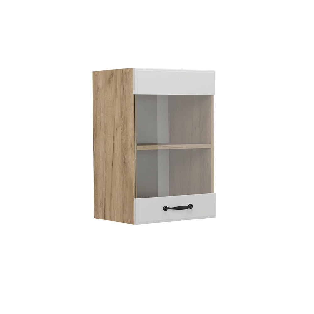 Mobile da cucina in vetro R-Line Bianco rustico/Rovere dorato 40 cm Vicco
