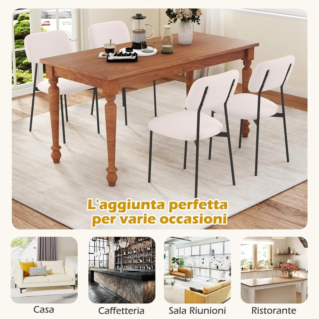 Set di 4 Sedie da Pranzo, Sedie da Cucina in Tessuto Lino con Gambe in Metallo, Sedile Imbottito in Cotone e Schienale Curvo, Sedia senza Braccioli per Sala da Pranzo, Soggiorno e Ufficio
