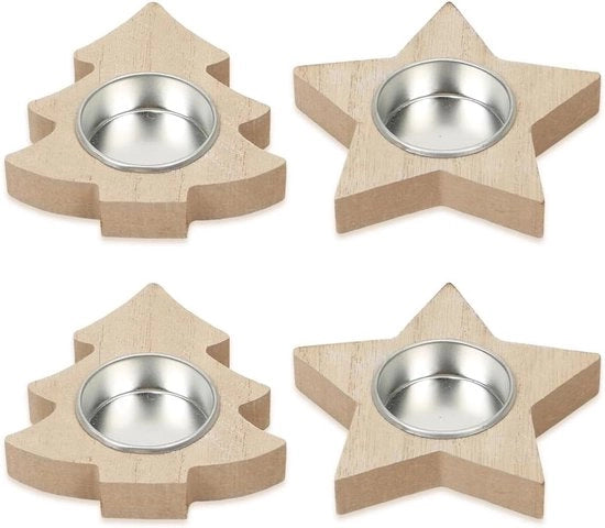 Set di sostegni per bicchieri in legno da 4 pezzi - Tema Stella e Albero di Natale - Set di attività per bambini per Natale - Decorazione di Natale e di tavola