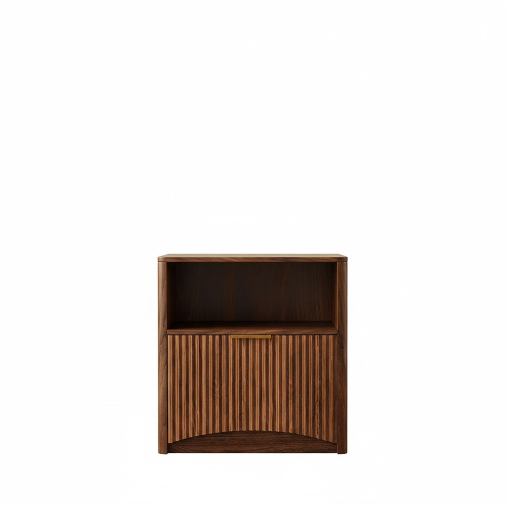 Comodino con cassetto aperto - Xylo - Impugnature dorate finitura noce