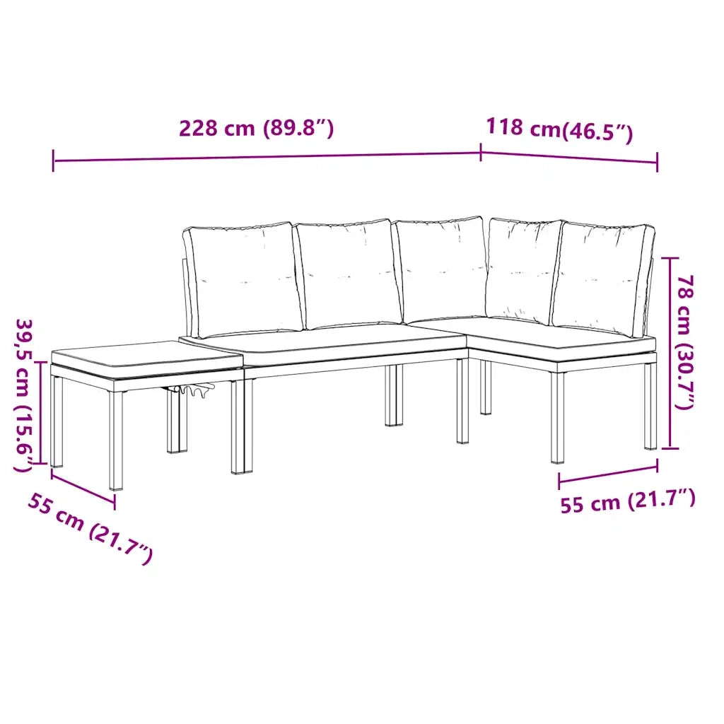 Set Panche Giardino Cuscini 3pz Nero Acciaio Verniciato Polvere 3283653