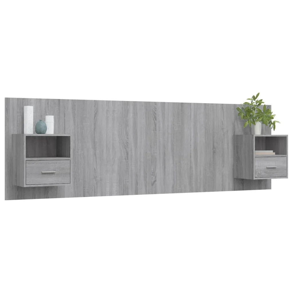 Testiera Letto con Comodini in Legno Multistrato Grigio Sonoma cod mxl 66569