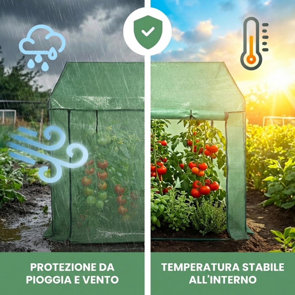 Serra da giardino a casetta con struttura in metallo e telo in PE 1 porta 2 finestre Verde 200x140x200 cm