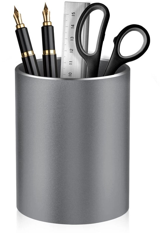 Organizzatore da Ufficio con Sostegno per Pennarelli in Lega di Alluminio - Base Antiscivolo - Ospita Pennarelli e Accessori - Cassetto di Archiviazione - Dimensioni 10 x 8 cm