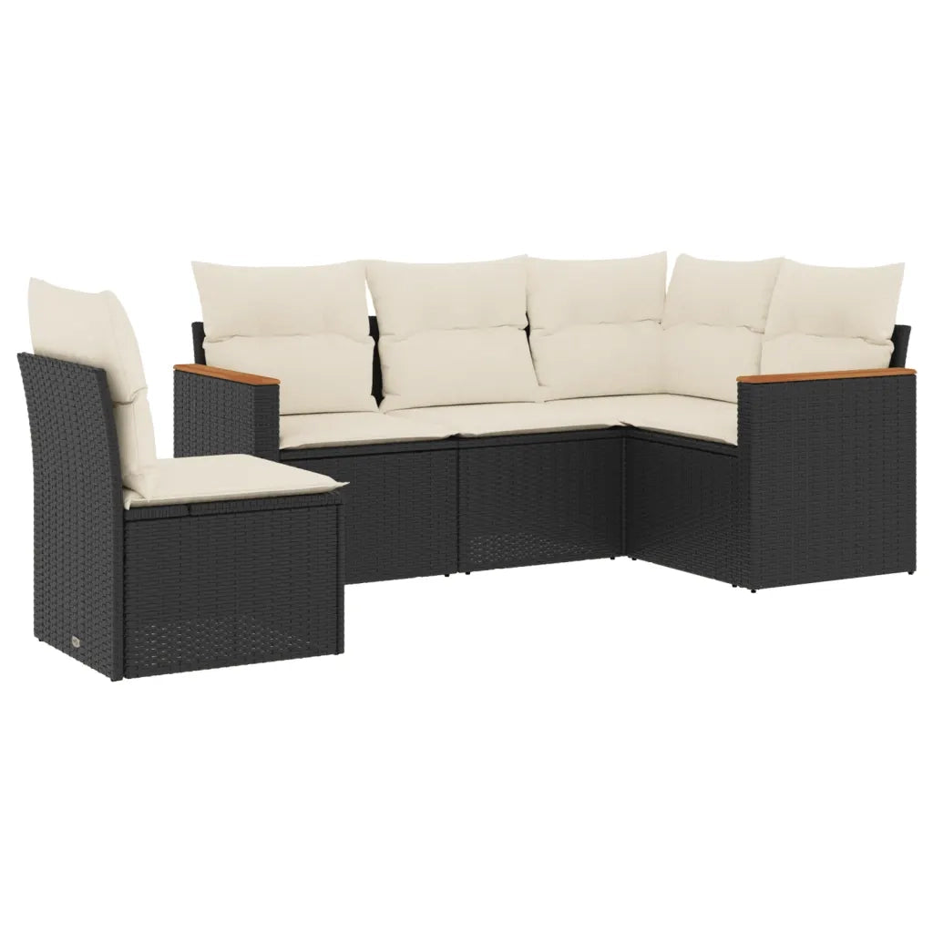 Set Divani da Giardino 5 pz | Set Salotto da Giardino con Cuscini in Polyrattan Nero