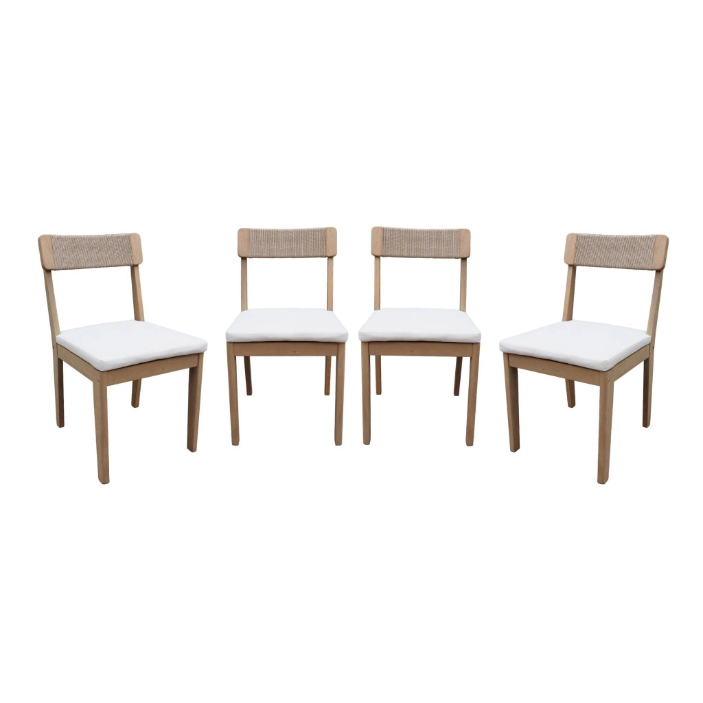 Set 4 sedie da giardino in acacia e corda, marrone naturale